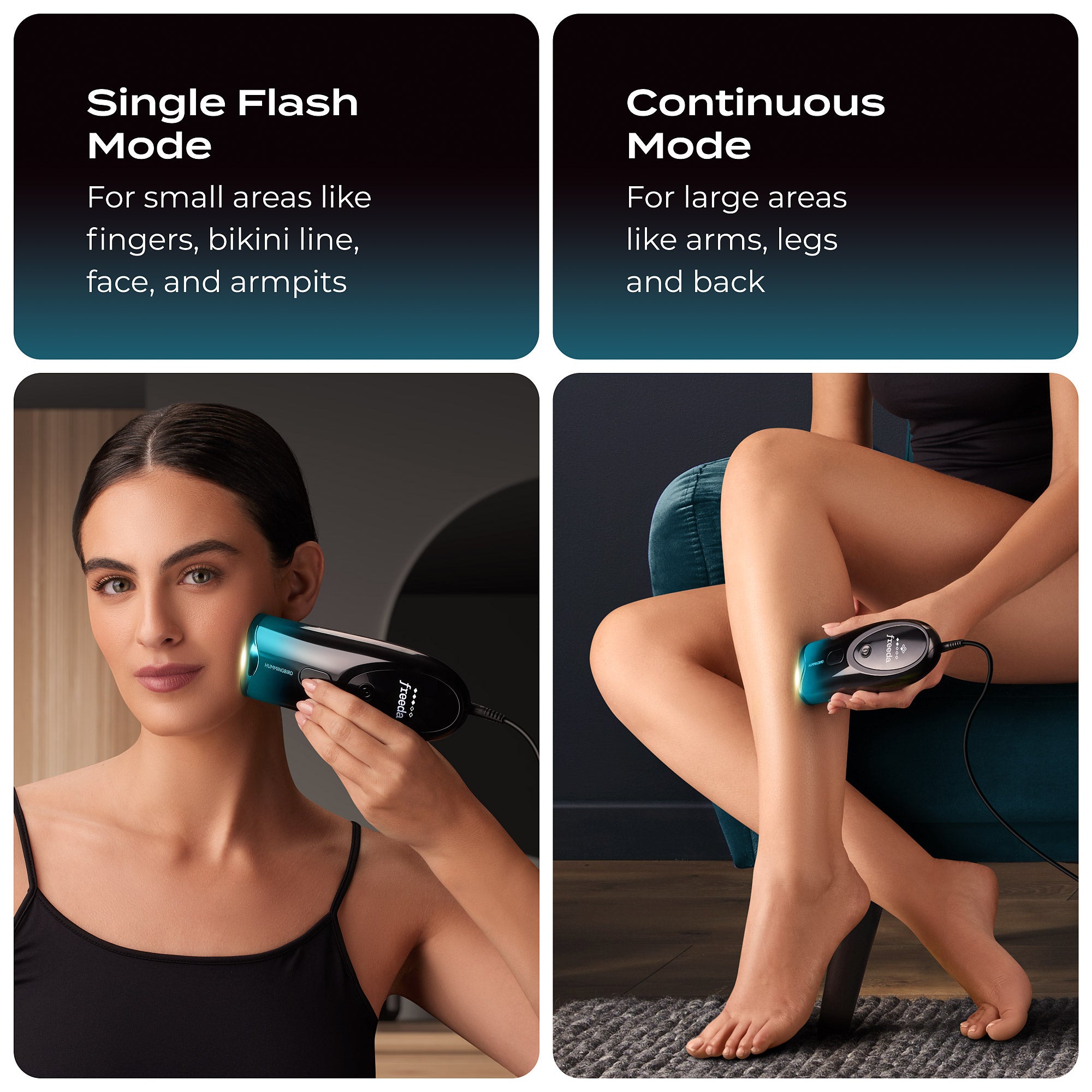 Freeda Hummingbird: IPL Hair Removal Device w/ LED Light Therapy | Painless, Entire-Body Permanent Hair Removal in 8 to 12 Weeks | 5 IPL Intensities | Hair Removal + Light Treatment for the Skin