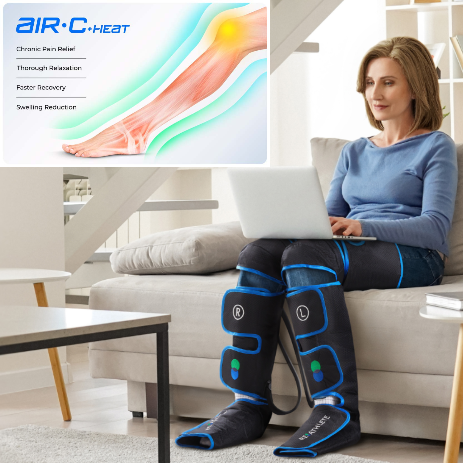 REATHLETE Air C Pro Portable Full-Leg Air Compression Massager