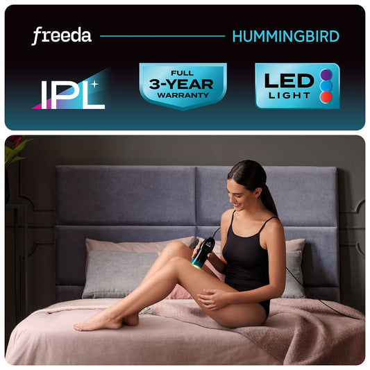 Freeda Hummingbird: IPL Hair Removal Device w/ LED Light Therapy | Painless, Entire-Body Permanent Hair Removal in 8 to 12 Weeks | 5 IPL Intensities | Hair Removal + Light Treatment for the Skin