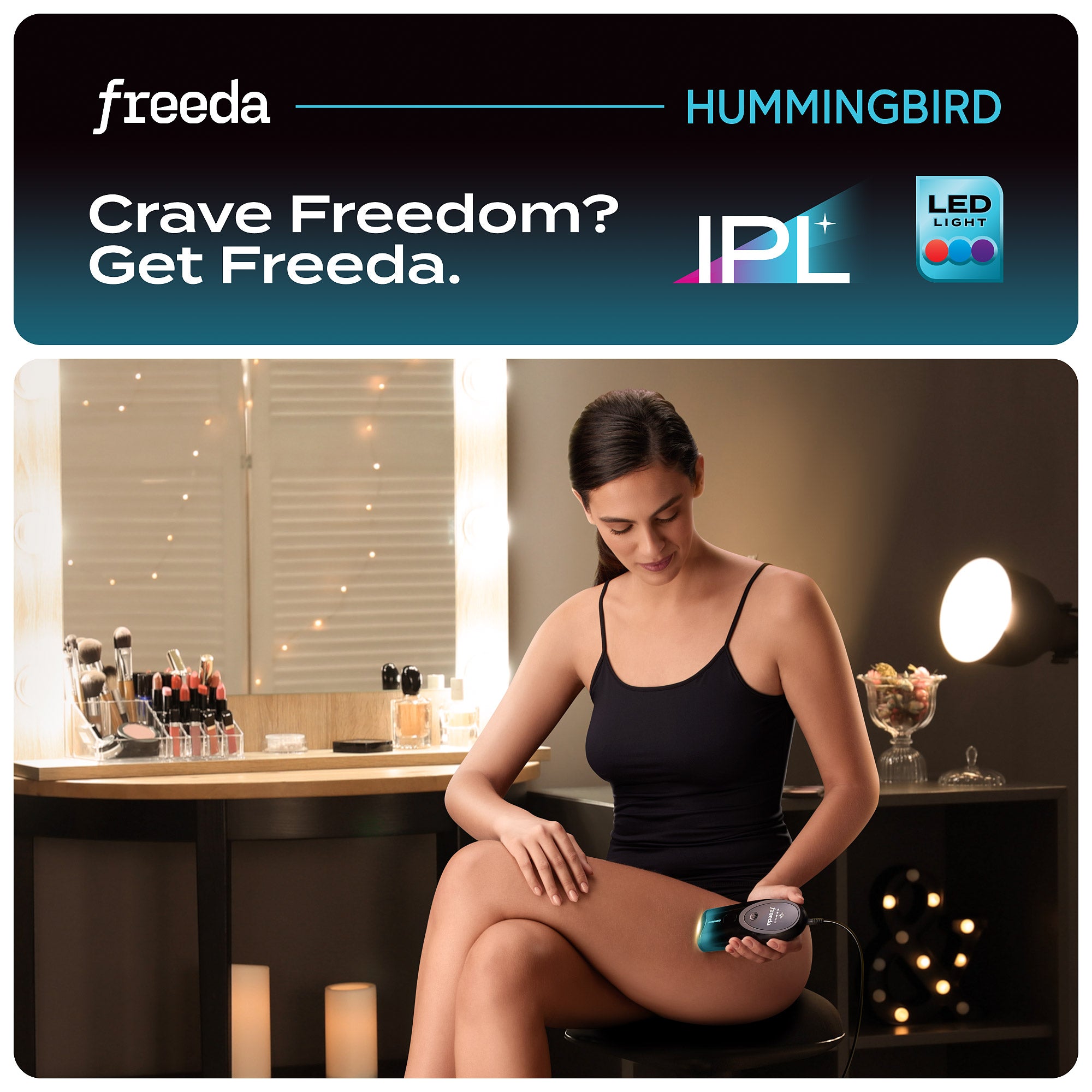 Freeda Hummingbird: IPL Hair Removal Device w/ LED Light Therapy | Painless, Entire-Body Permanent Hair Removal in 8 to 12 Weeks | 5 IPL Intensities | Hair Removal + Light Treatment for the Skin