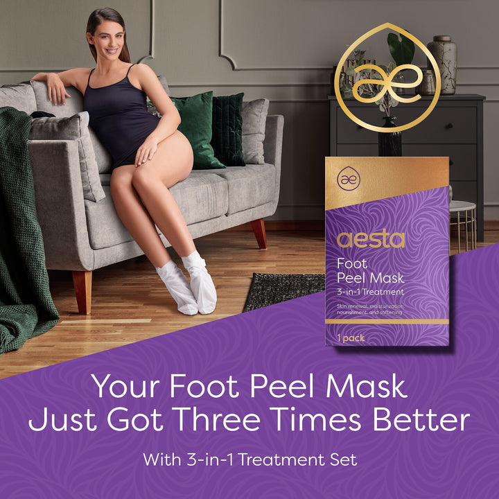 Aesta 3-in-1 Foot Peel Mask, Full-Cycle Foot Care: Revitalizing Mousse + Feet Peeling Mask + Moisturizing Cream | All-Natural Foot Peel Mask for Dry Cracked Feet | Baby Feet Foot Peel Treatment Set