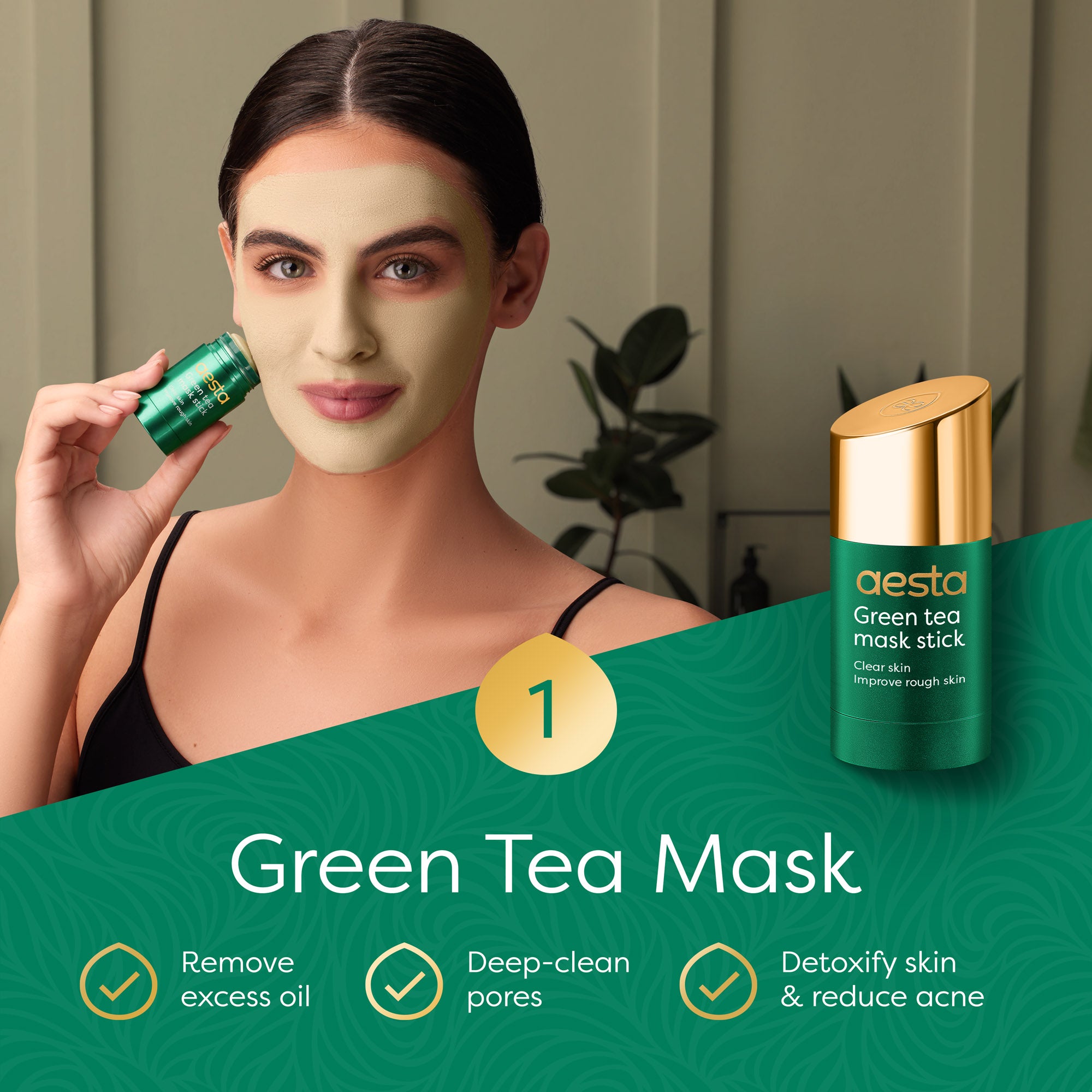 Aesta Green Tea Mask Stick + Hyaluronic Acid Serum for Face Treatment | Gradual Blackhead Remover | Pore-Cleaning, Detoxifying Face Mask, Skin Care Face Serum w/ Anti Aging and Anti Wrinkle Effects