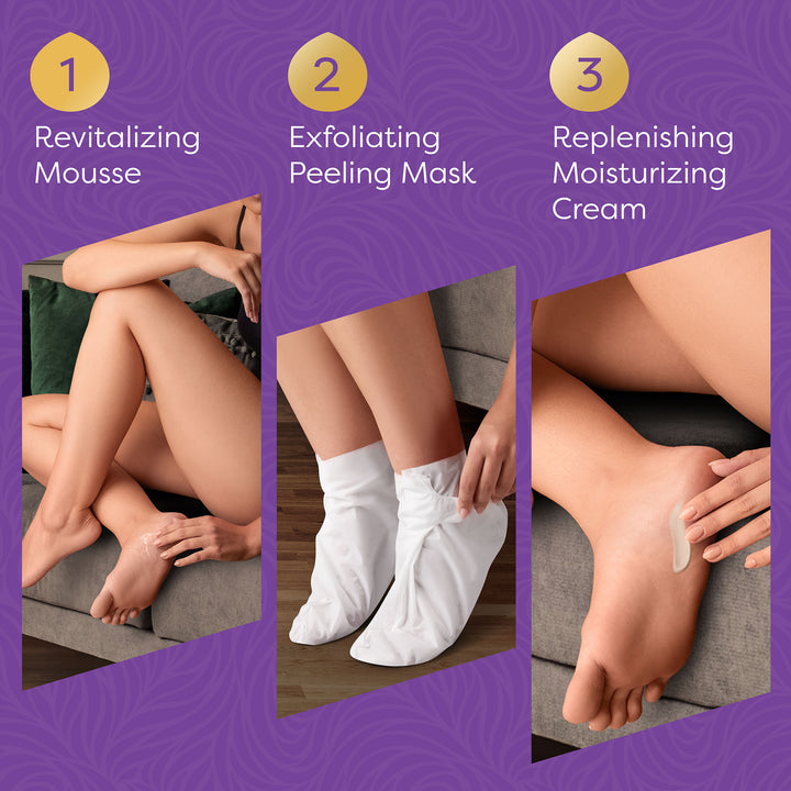 Aesta 3-in-1 Foot Peel Mask, Full-Cycle Foot Care: Revitalizing Mousse + Feet Peeling Mask + Moisturizing Cream | All-Natural Foot Peel Mask for Dry Cracked Feet | Baby Feet Foot Peel Treatment Set