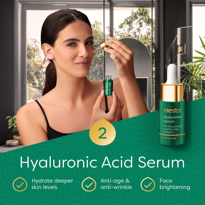 Aesta Green Tea Mask Stick + Hyaluronic Acid Serum for Face Treatment | Gradual Blackhead Remover | Pore-Cleaning, Detoxifying Face Mask, Skin Care Face Serum w/ Anti Aging and Anti Wrinkle Effects