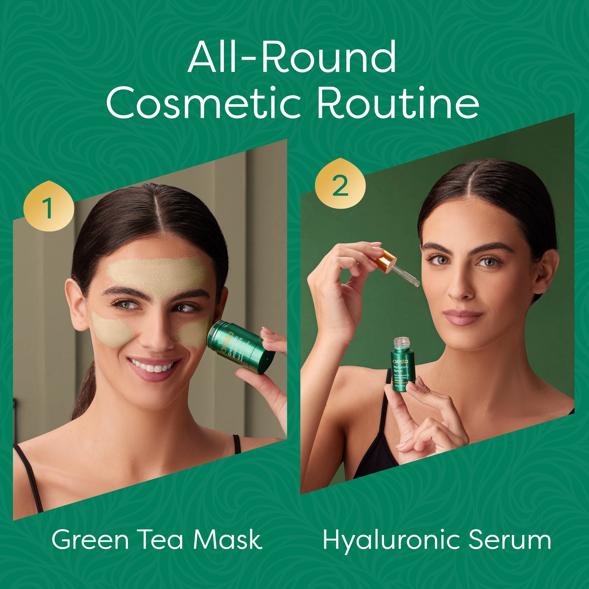 Aesta Green Tea Mask Stick + Hyaluronic Acid Serum for Face Treatment | Gradual Blackhead Remover | Pore-Cleaning, Detoxifying Face Mask, Skin Care Face Serum w/ Anti Aging and Anti Wrinkle Effects